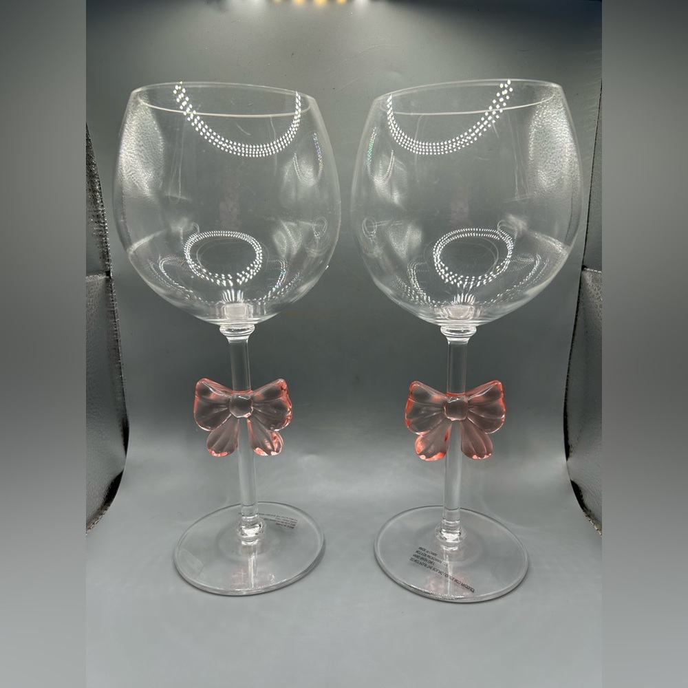 Pink Bow Coquette Acrylic Wine Glass Set Of 2 VIRAL Shabby Chic NEW